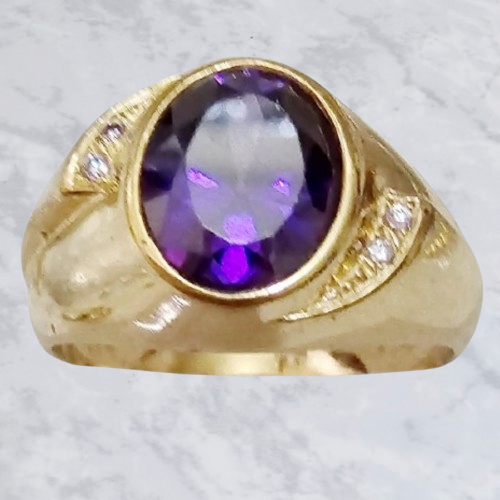 Anillo con circonia morada en Chapa de Oro 22k