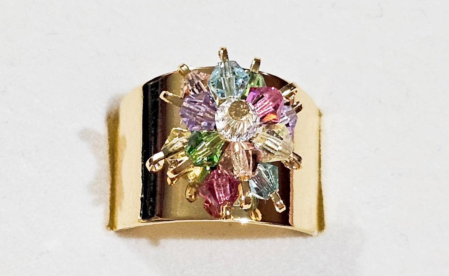 Anillo flor con cristal swarovki ajustable varios colores en Chapa de Oro 22kts