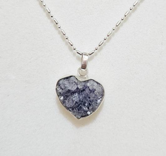 Dije Corazon druzy amatista en Plata Ley .925