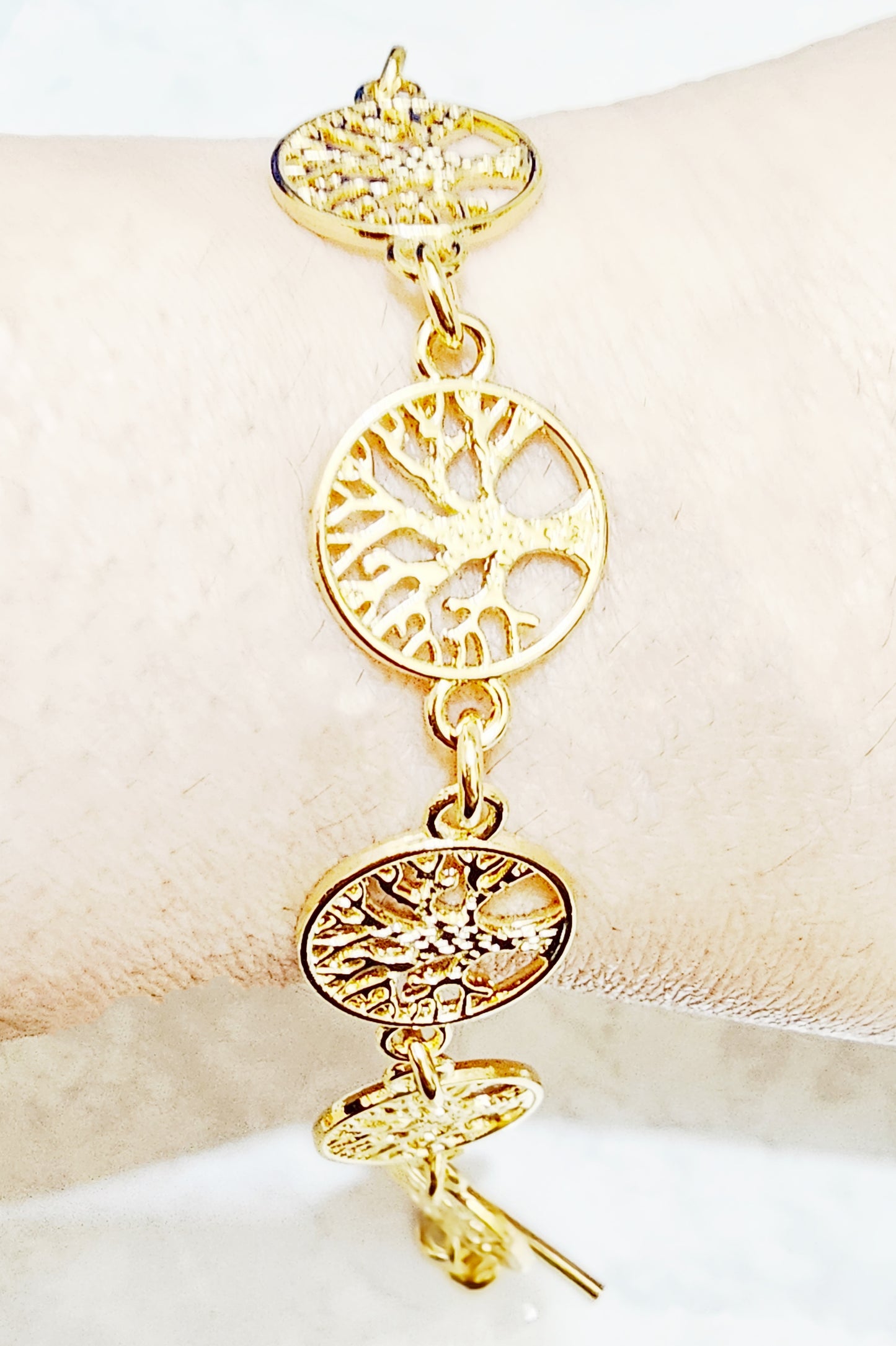 Pulsera árbol de la vida en chapa de oro de 22kts