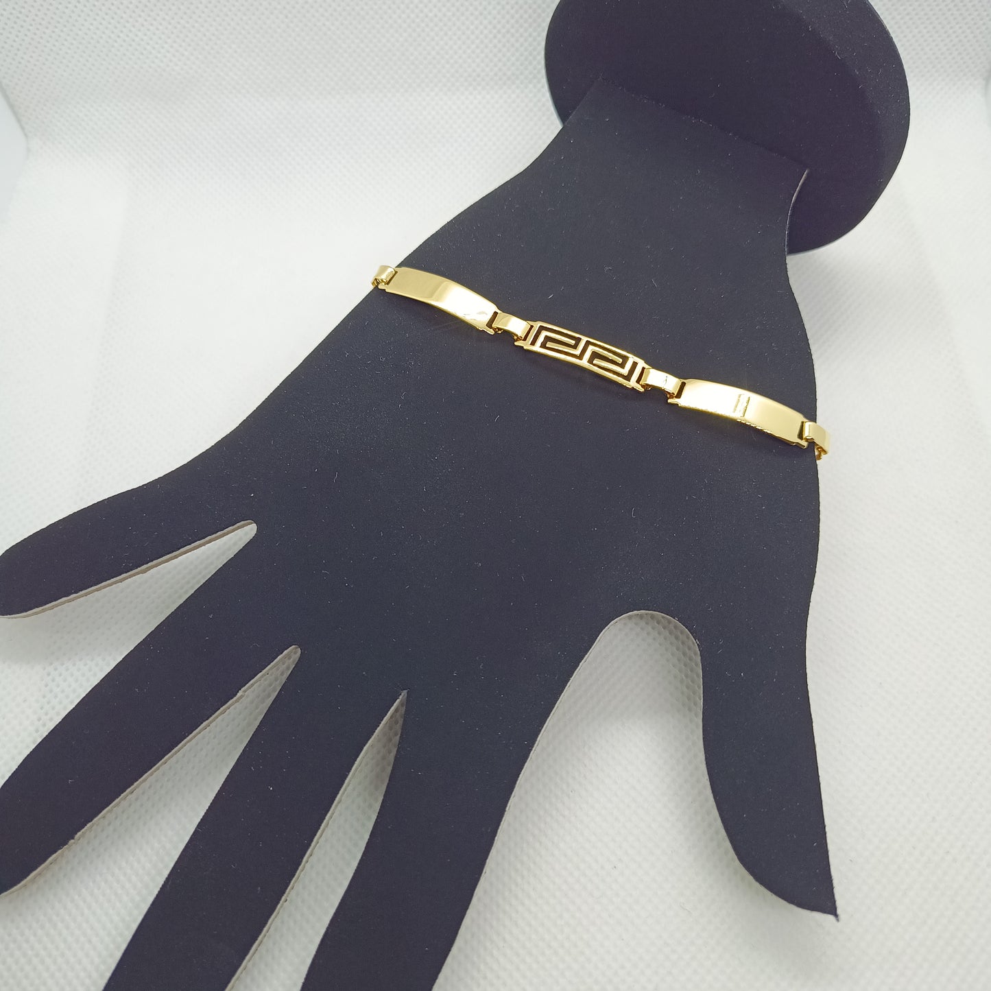 Pulsera grecas y Placas en Chapa de Oro de 22k